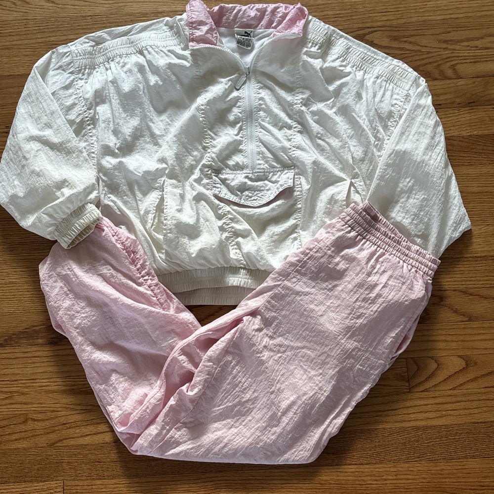 Vintage 80's PUMA WINDBREAKER TRACKSUIT Pants Jacket Set Women's SMALL Pink